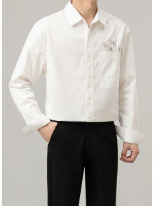 Loose Fit Long Sleeve Embroidered Shirt Mens Style Stand Collar Korean Fashion Youth Pop Summer Casual Standard Edition