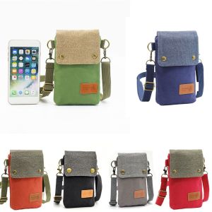 1pcs Simple Canvas Small Bag Portable Multi-functional Single Shoulder Messenger Bag Three Layer Phone Bag
