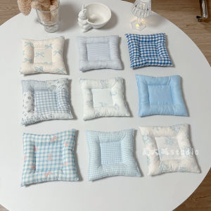 Blue Water Fog Square Grid Cotton Cup Mat Heat Insulation Kitchen Pad Photography Props Dining Table Pads Korean Style