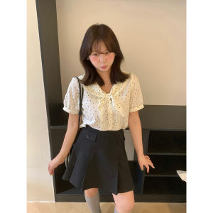 กระโปรงสั้นสีดำเข้ารูปเอวสูงสไตล์เกาหลีสำหรับผู้หญิงไซส์ใหญ่ ทรงหลวม ผ้าฝ้าย สีพื้น เอฟเฟกต์กระชับสัดส่วน