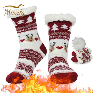 Winter Christmas Slipper Socks Women Thick Floor Socks with Grippers Non Slip Warm Fuzzy Socks Home Sleeping Stocking Xmas Gifts
