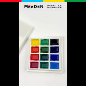 MEEDEN 12-Well Ceramic Paint Palette with Cover - Compact Porcelain Mixing Tray for Painting Travel-Friendly Secure Lid