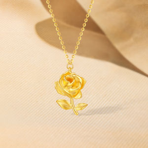 ZHOU LIU FU 周六福 750/18K Gold Necklaces Fashion Rose Pendant Necklace Dainty Flower Jewelry Chain Necklace for Women Her Birthday Anniversary Valentines Gifts 40+5CM C0614756