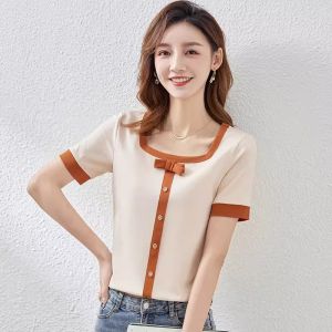 WANGGONGZHU | Princess Style Round Neck Short Sleeve Loose Straight Cut T-Shirt Women Summer New Breathable Slimming Covering Top