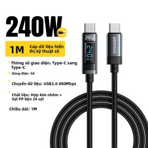 Cáp ESSAGER 240W USB C Sang Type C PD3.1 6A Cáp Đồng Bộ Dữ Liệu Sạc Siêu Nhanh Cho iPhone 16/15 Xiaomi Samsung S23 Huawei Macbook