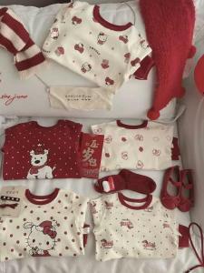 Childrens Lucky Year Underwear Set Snake Year Red Warmth Clothes Cotton Long Sleeve Pure Color Commute Style Korean Version