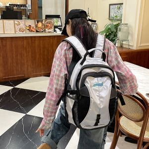 OUDENGPAI | Korean Style Travel Outdoor Silver Small Group Backpack Women Large Capacity Computer Bag Lightweight Nylon Youth Commuter Bag