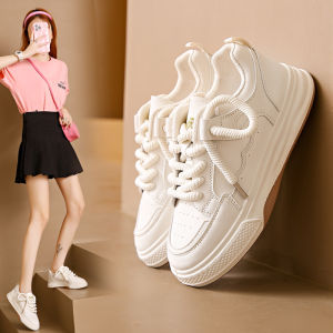 Leather Womens Flat Bottom Thick Heel Shoes Spring Autumn New Style Casual Sports Versatile Low Top Canvas Shoes Breathable