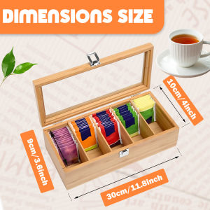 Wood Tea Bag Organizer with Lid Multi Functional Compartment Dustproof Elegant Tea Bag Storage Box for Countertop