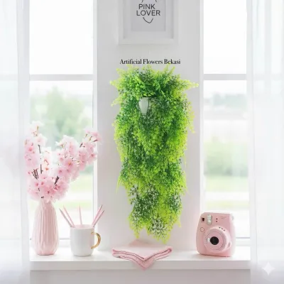 BUNGA JUNTAI + POT WAIJK / bunga juntai / daun juntai bahan plastik - daun sulur julur shabby chic
