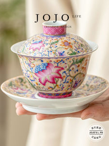 Elegant Enamel Cover Bowl Single High-End Three Elements Tea Bowl Handmade Ceramic Vintage Style Tea Utensils from JOJOS LIFE PD