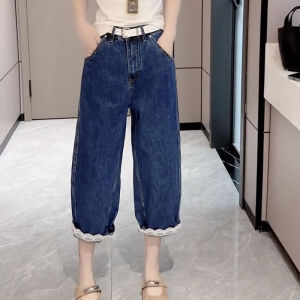 AIYITI | Slimming Lace Wide Leg Jeans 3/4 Length