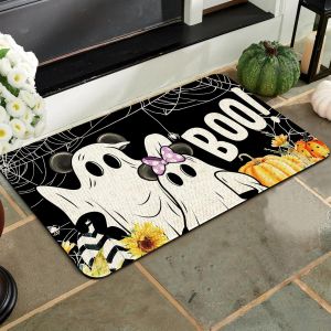 VIKAMA Halloween Doormat Non-slip Stain-resistant Entrance Hallway Mat Bedside Rug for Bedroom Halloween Party Home Decor