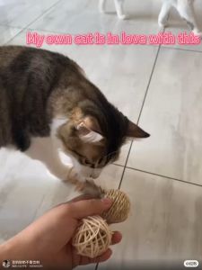 Feather Straw Rattan Ring Bell Sound Ball Rope Seagrass Interactive Toy Pet Cat Dog Kucing Mainan Bulu Bola 羽毛藤编球 猫狗玩具逗猫
