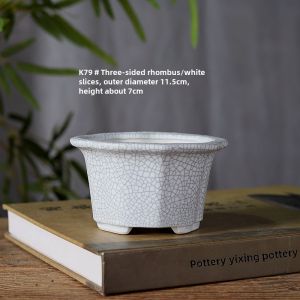 White Porcelain Ceramic Small Square Flower Pot Crackled Glaze Vintage Simple Style Desktop Flower Plant Potted Plants Vase