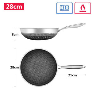 Chảo Sâu Lòng Lớn 28cm Bằng Thép Không Gỉ 316 Thiết Kế Tổ Ong Chống Dính Dùng Được Trên Bếp Từ Có Tay Cầm Dùng Để Xào Nấu