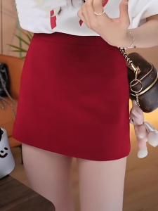 Red Woolen Mini Skirt Womens plus Size Autumn New High Waist A-Line Short Skirt Slim Fit Bodycon Skirt Commute Style