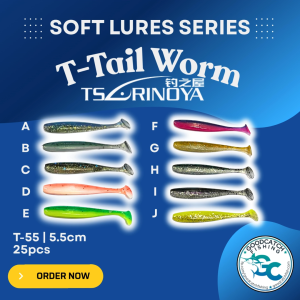 Tsurinoya Soft Bait T-Tail Worm T-55 25pcs per pack 5.5cm GoodCatch Fishing Lure