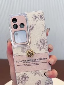 Vivo V30 V29 V27 5G Case Vivo V27 V30 Pro High-quality Retro Ins Sketch Three-dimensional Camellia Anti-drop Strap Lens Protection Metal Frame Phone Case