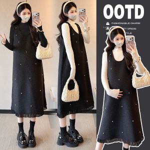 Thick Warm Maternity Overall Skirt & Sweater Set