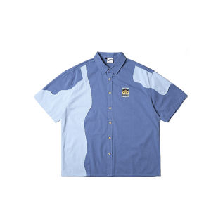 Summer Dopamine Wear Mens Short-Sleeve Shirt Japanese-Style Retro Patchwork Top Young People Feel Casual Overshirt Trendy