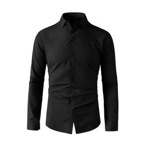 New Mens Business Casual Long Sleeved Solid Color Shirt Wrinkle Resistant Wrinkle Free Comfortable All Season Versatile Top
