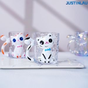 JUSTINLAU Three Dimensional Animal Cute Cat Orange Cat Cup Glass Suitable for Couples Cute Cartoon Milk Juice Coffee Cup Mug