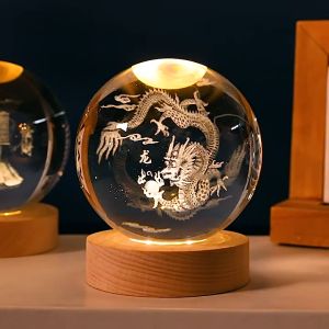 ลูกแก้วคริสตัลเสริมฮวงจุ้ยพร้อมฐาน โคมไฟตั้งโต๊ะ โคมไฟหัวเตียง ขนาด 6cm/8cm ประดับตกแต่งบ้าน