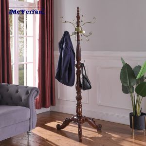 Elegant European Style Solid Wood Carved Hall Closet Vintage High End Living Room Coat Rack for Office And Home Use