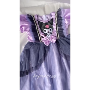 3-6 Tahun Baju Dress Anak Perempuan Motif Kuromi Lengan Pendek Gaun Pesta Ulang Tahun Birthday Gift Dress Anak Lucu Cute Model Terbaru 2025 Warna Purple Ungu KAP190