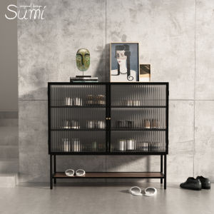 Affordable Luxury Style Changhong Glass Entrance Shoe Cabinet Integrated Entrance Shoe Rack Iron Small Apartment Doorway Internet Celebrity Modern Minimalist