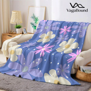 Pastel Blue Daisy Dot Flannel Blanket Warm Soft Halloween Christmas Decorative Couch Warm Cozy All-Season Gift