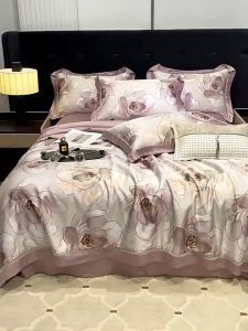 Bộ Chăn Ga Gối Tencel 100s Cao Cấp Họa Tiết Kỹ Thuật Số Sạch Nhẹ - Size King/Queen