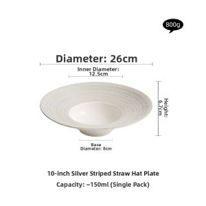 YOGEHOME | Elegant Silver Lined Straw Hat Ceramic Plate 10 Inches