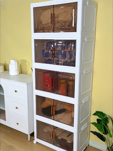 HETEE Foldable Storage Cabinet with Wheels Durabox Plastic Organizer for Bedroom Kitchen Bathroom Large Capacity Space