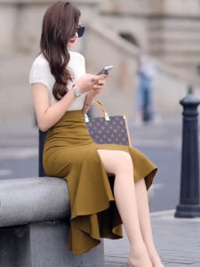 กระโปรงทรงหางปลาเอวสูง กระโปรงทำงานฤดูร้อน กระโปรงสั้นเข้ารูปสำหรับผู้หญิง กระโปรงสั้นทรงเอ ทรงเอ ทรงเข้ารูป