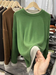 Self-Retained Double-Sided Brushed Australian Velvet Mid Length Long Length T-shirt Womens Fall and Winter Thick Splicing Western Style Inner Wear Bottoming Shirt Plus Size Fat Girl