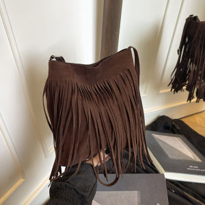 Vintage Fashion Women Shoulder Bag Tassel Girls Crossbody Bag Simple PU Leather Small Phone Bag