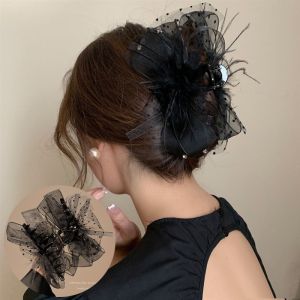 Mesh Bow Hairpin Korean Fashion Feather Hair Clip Hair Accessories for Women‘s