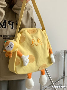 Korean INS Cute Cheese Cheese Canvas Bag for Women Japanese Chic Soft Tote Bag Student Class Single Shoulder Bag