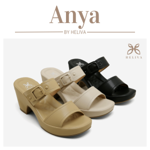 Heliva Anya Sandal Heels Wanita Casual Sol 8cm Hak Tebal Strap Buckle HV1898