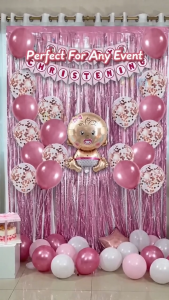 【Happy Time Combine Set】Pink Blue Christening Decoration Set with Foil Curtain Banner for Baptism Gender Reveal Baby Shower Birthday DIY Party Decor Supplies
