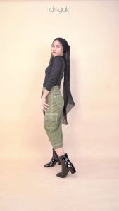 DISYAK - Rok Cargo Highwaist Midi Skirt Jeans Non Strecth Army 313-413