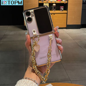 Korean Heart Golden Pendant Bracelet Electroplated Case for OPPO Find N2 FLIP findn2 flip Find N2 Flip Shockproof Clear Cover