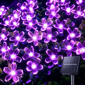 LED Solar Flower String Lights Cherry Blossom Garland Light Outdoor Garden Decor Light for Christmas Halloween Wedding Party