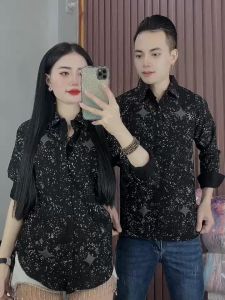Áo Sơ Mi Nam Nữ Tay Dài Phối Họa Tiết Ngôi Sao Lấp Lánh Phong Cách Mới