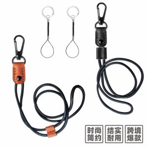 ◆ Cross-Border Hot ◆ Fashion Simple and Light Luxury Fashion Long Business PU Leather Woven Pendant Cord Hanger Band Student ID Card Cover Hanging String Halter Camera Mobile Phone Strap Anti-Lost Key Chain Adjustment