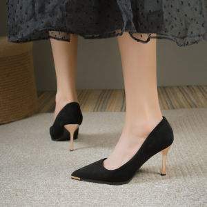 IELGY French style black high heels for women professional and versatile commuting shoes