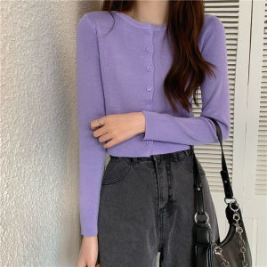 Early autumn new style thin knitted cardigan with single-breasted buttons a gentle and elegant slim-fit long-sleeved knit top