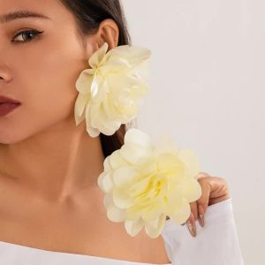 Ingemark | Exaggerated Big Silks Satins Flower Stud Earrings Women Elegant Petal Fluffy Fabric Pierced Earring Y2K Jewelry Wed Accessories